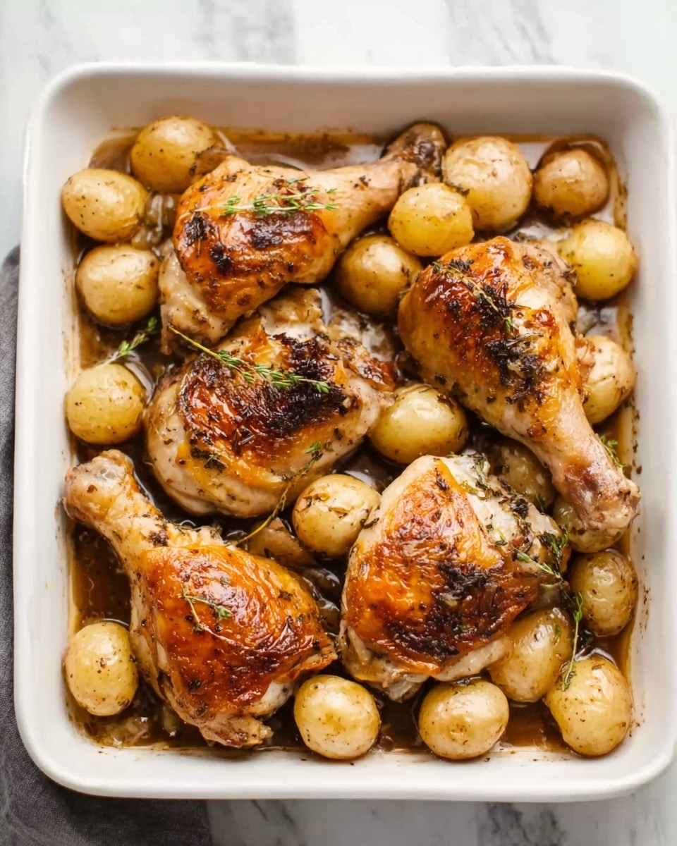 One Pan Garlic Roasted Chicken and Baby Potatoes Recipe - Recipe Image