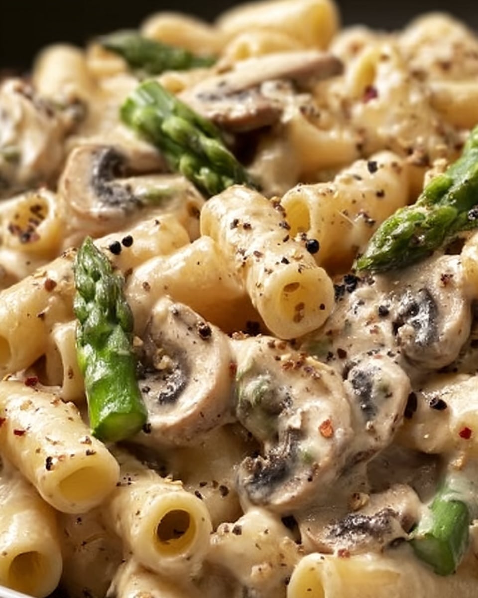 Creamy Mushroom and Asparagus Chicken Penne Recipe - Recipe Image