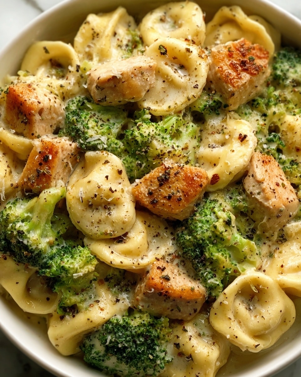 Easy Creamy Garlic Parmesan Tortellini with Chicken and Broccoli Recipe - Recipe Image