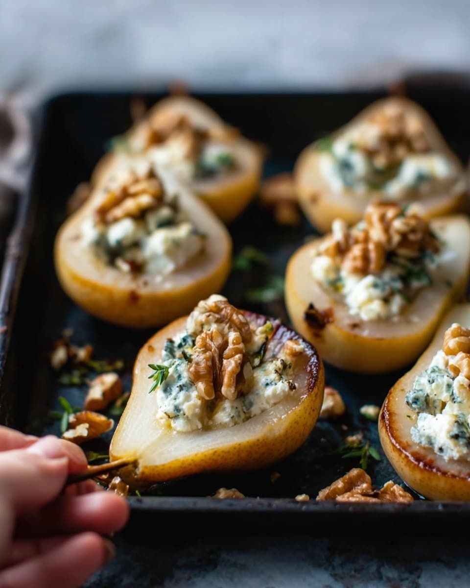 Blue Cheese Stuffed Bosc Pears with Honey and Walnuts Recipe - Recipe Image