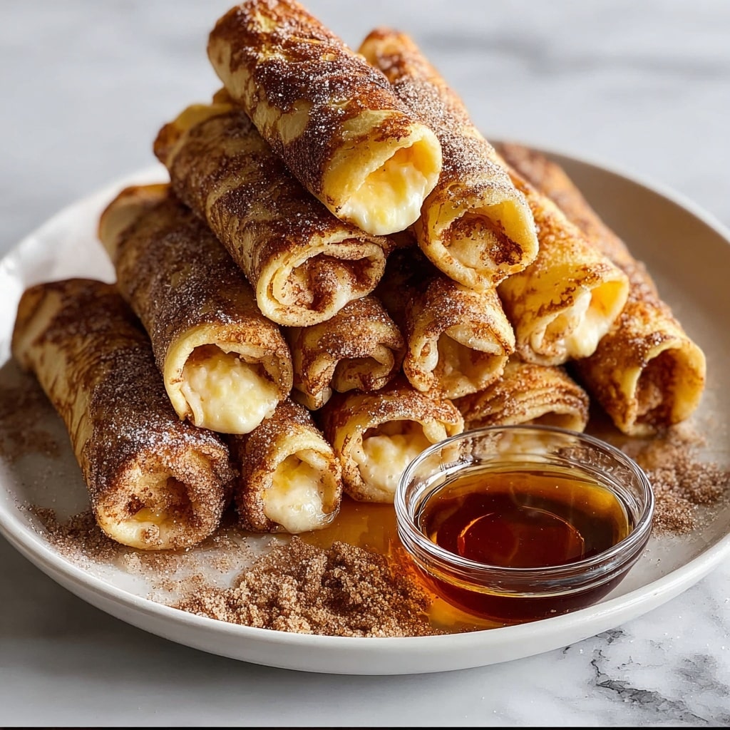 French Toast Roll-Ups with Cream Cheese Filling and Toppings Recipe - Recipe Image