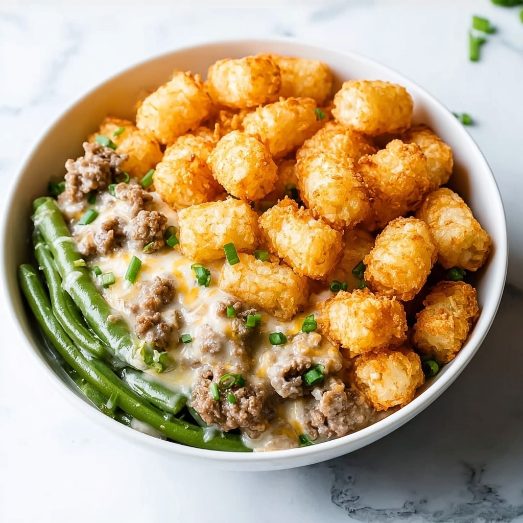 Green Bean Casserole with Tater Tots : Irresistibly Cozy Recipe - Recipe Image