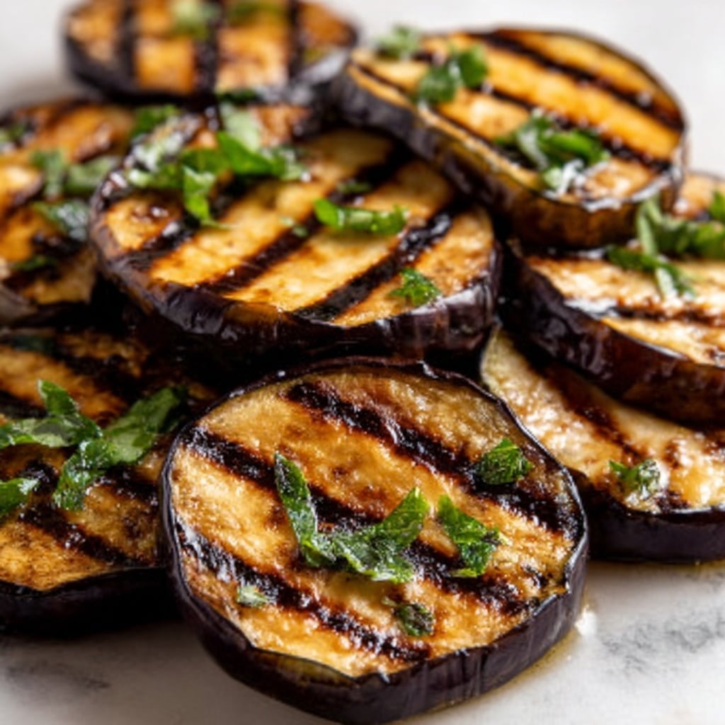 Grilled Eggplant with Garlic Sauce and Fresh Mint Recipe - Recipe Image