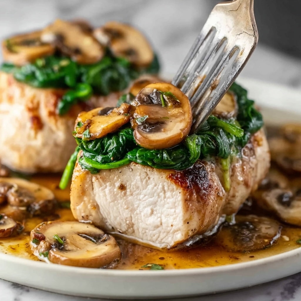 Goat Cheese & Spinach Stuffed Chicken Breast with Caramelized Onions and Mushrooms Recipe - Recipe Image
