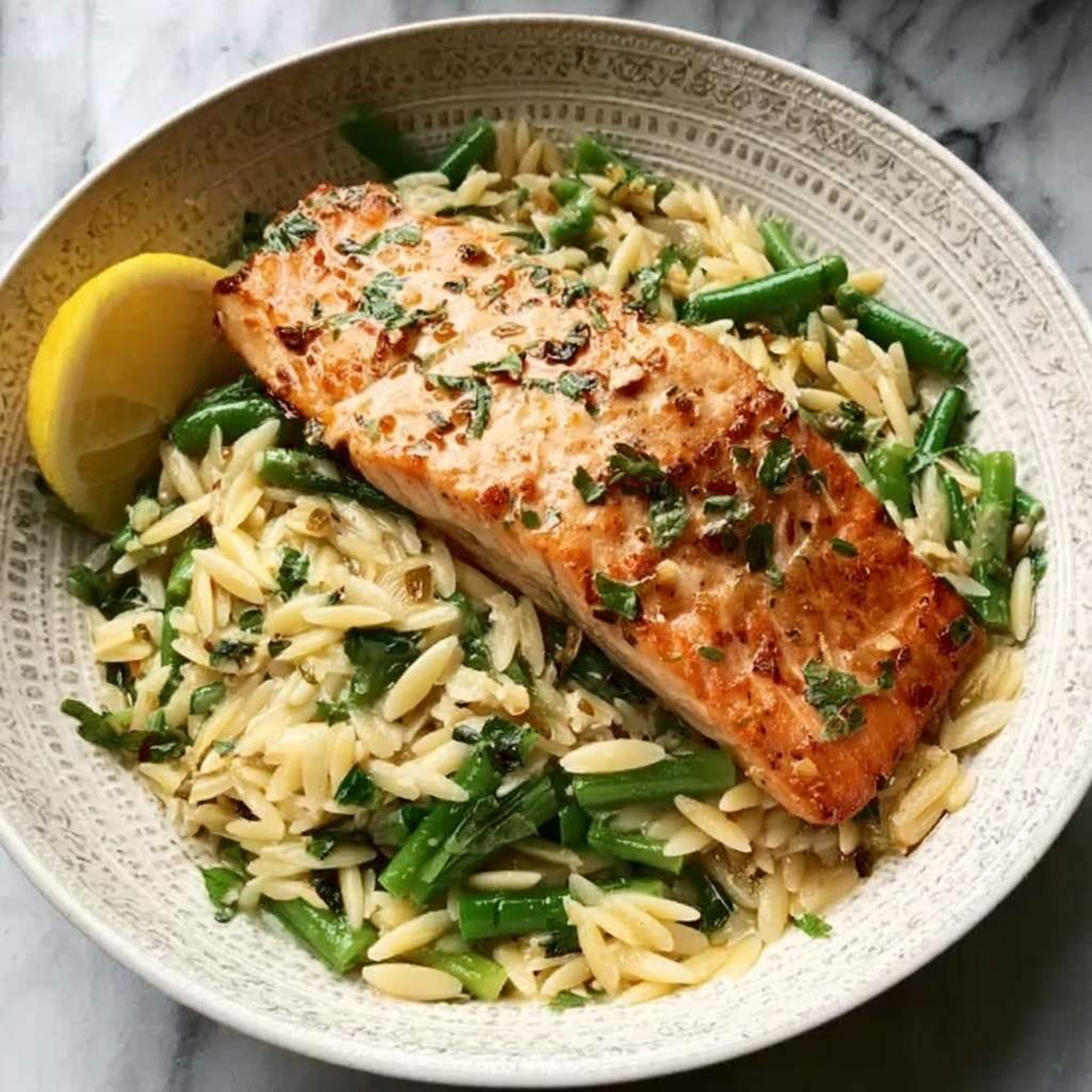 One-Skillet Lemon Parmesan Salmon with Creamy Orzo Recipe - Recipe Image