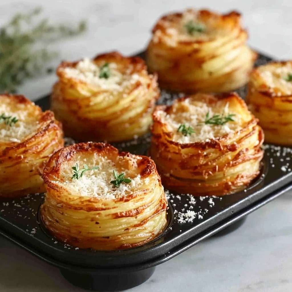Parmesan Potato Stacks in Muffin Tin Recipe - Recipe Image