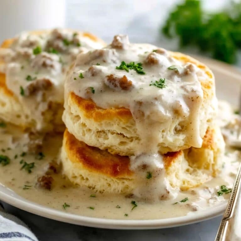 Fluffy Southern Biscuits Smothered in Creamy Sausage Gravy Recipe