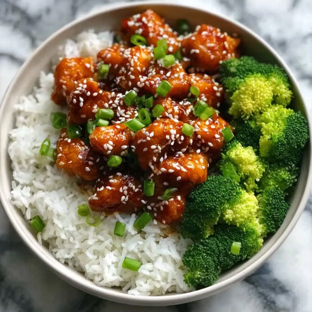 Spicy Korean Chicken with Steamed Rice and Broccoli Recipe - Recipe Image