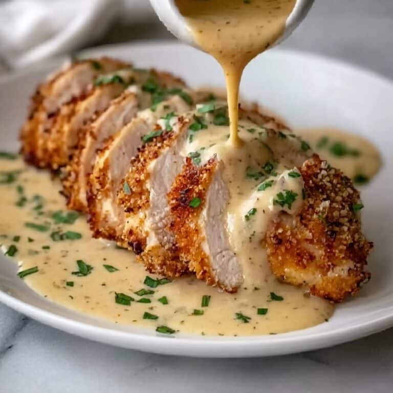 Parmesan-Crusted Chicken with Creamy Garlic Sauce Recipe