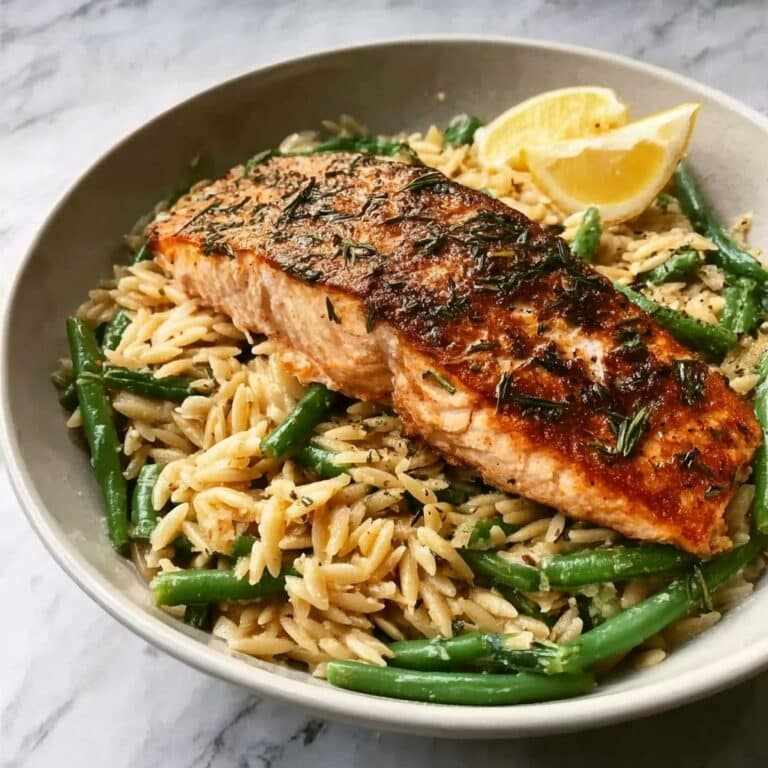 One-Skillet Lemon Parmesan Salmon with Creamy Orzo Recipe