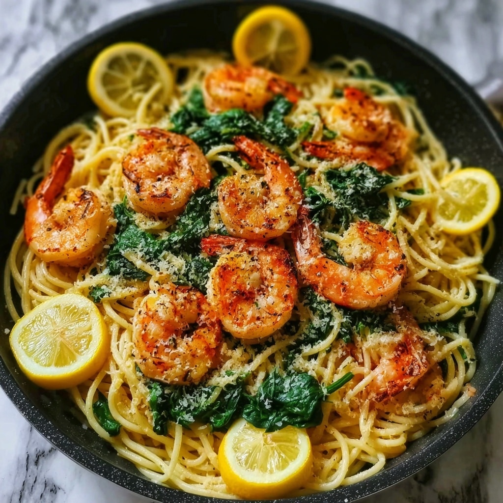 Lemon Garlic Shrimp Pasta with Spinach Recipe - Recipe Image