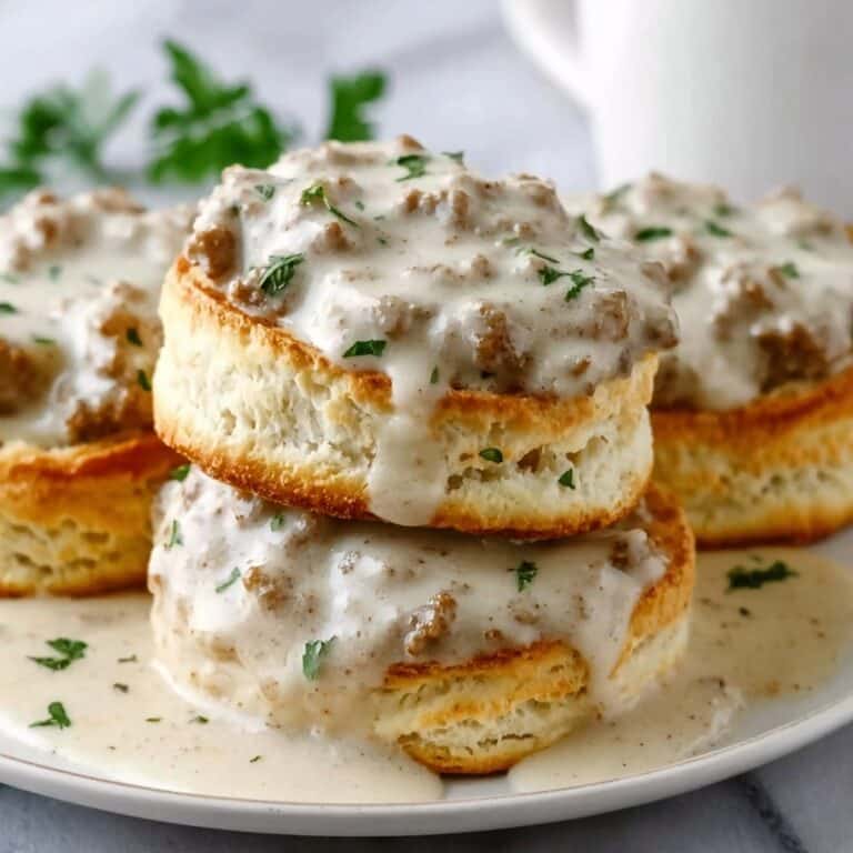 Fluffy Southern Biscuits Smothered in Creamy Sausage Gravy Recipe