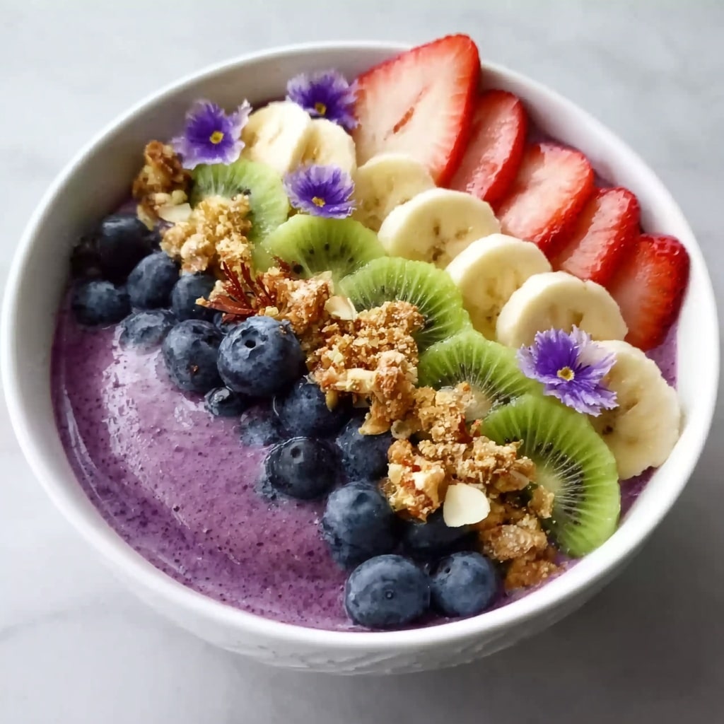Vibrant Purple Yam & Banana Smoothie Bowls with Pistachios and Fresh Fruits Recipe - Recipe Image