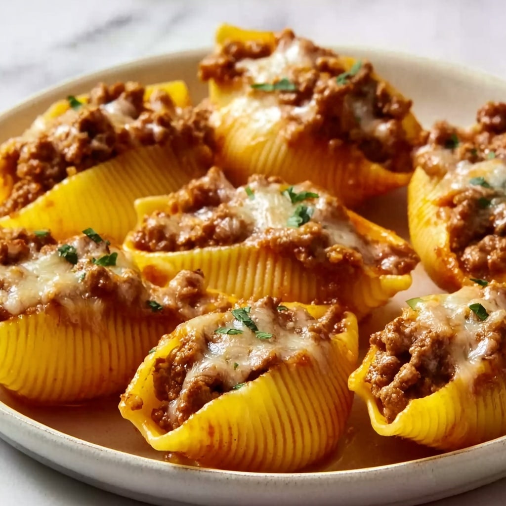Beef Stuffed Shells with Creamy Ricotta and Marinara Recipe - Recipe Image