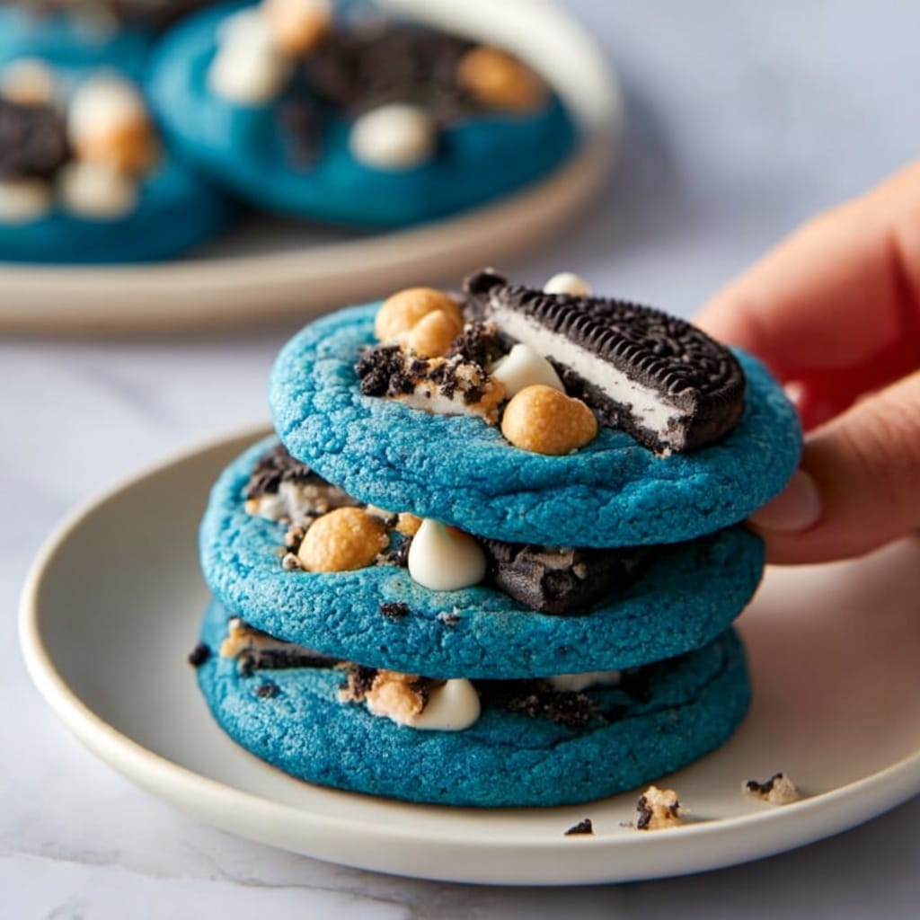Cookie Monster Cookies with Blue Food Coloring, White Chocolate Chips, Chips Ahoy, and Oreos Recipe - Recipe Image