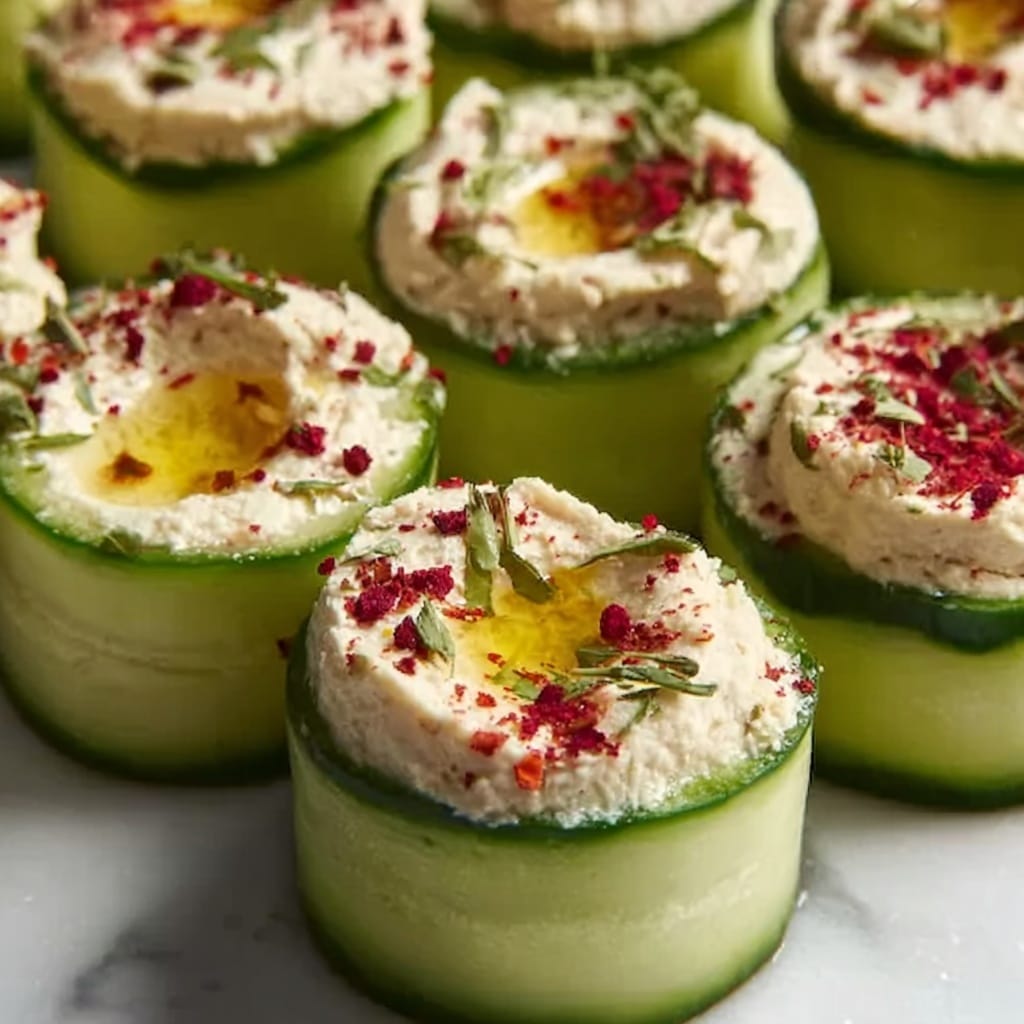 Cool Cucumber Snack with Hummus and Spices Recipe