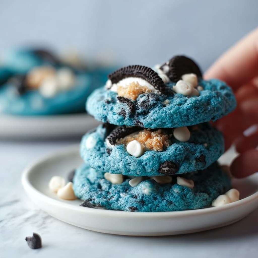 Cookie Monster Cookies with Blue Food Coloring, White Chocolate Chips, Chips Ahoy, and Oreos Recipe - Recipe Image
