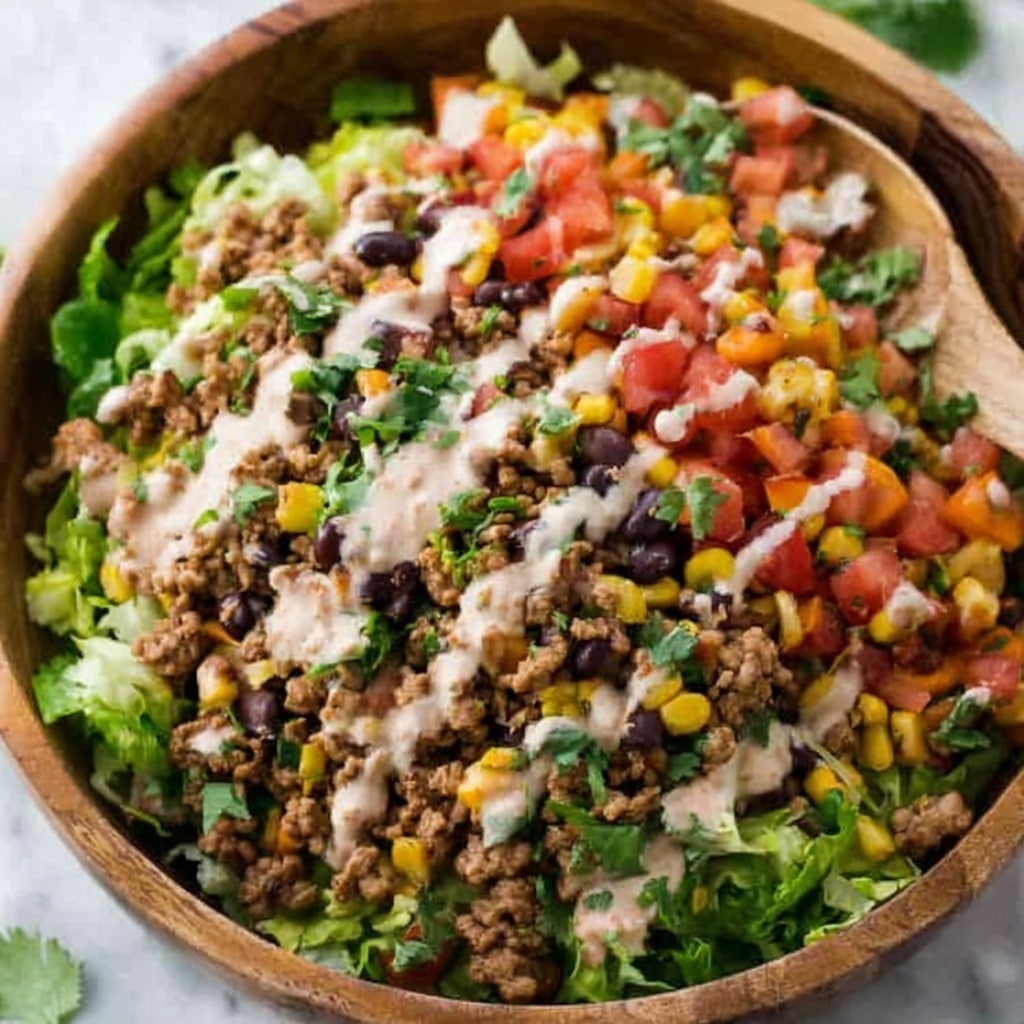 Ground Beef Salad with Mixed Greens, Tomatoes, and Feta Recipe - Recipe Image