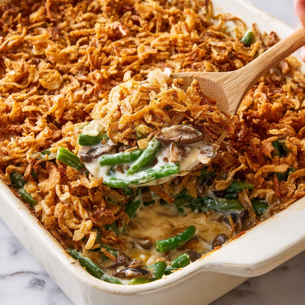 Creamy Green Bean Casserole with Mushrooms and Crispy Onions Recipe