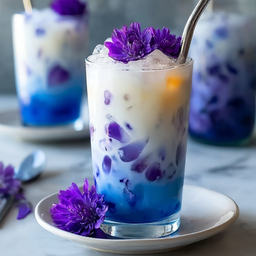 Iced Butterfly Pea Flower Tea Latte Recipe - Recipe Image