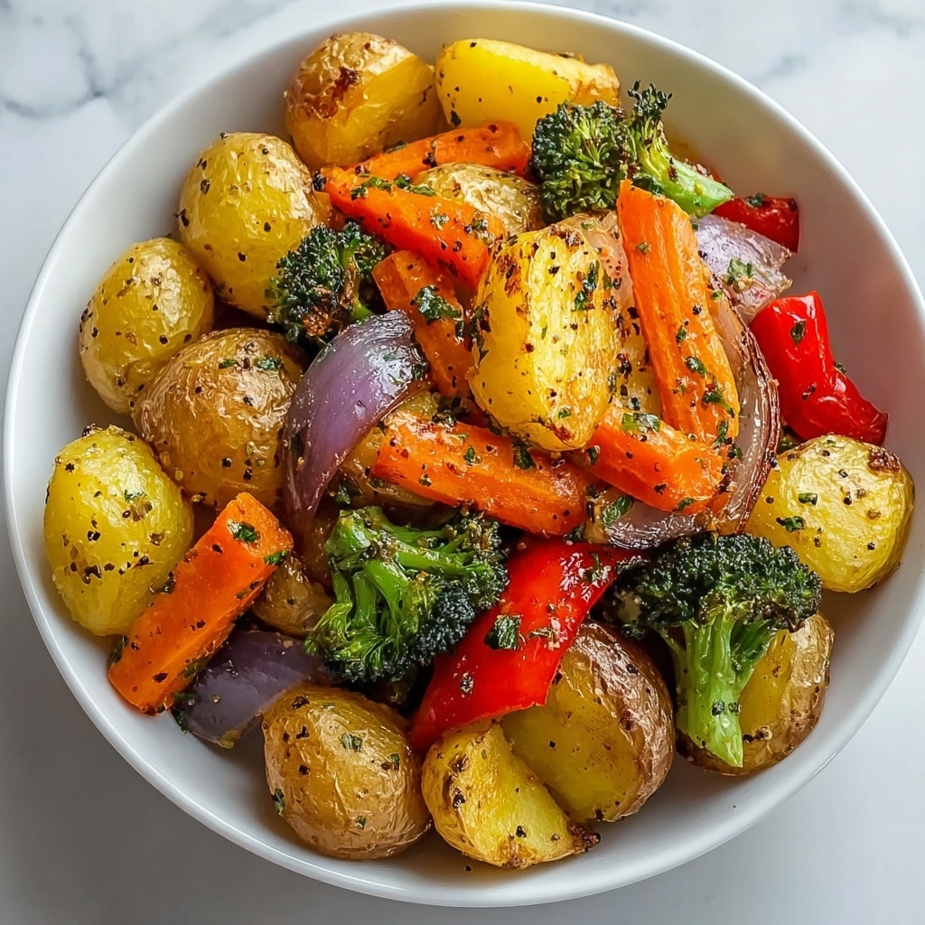 Garlic Herb Roasted Potatoes and Veggies Recipe - Recipe Image