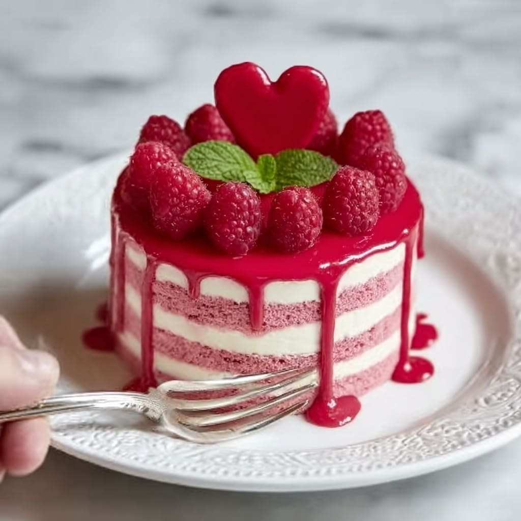 Raspberry Heart Cake Recipe - Recipe Image