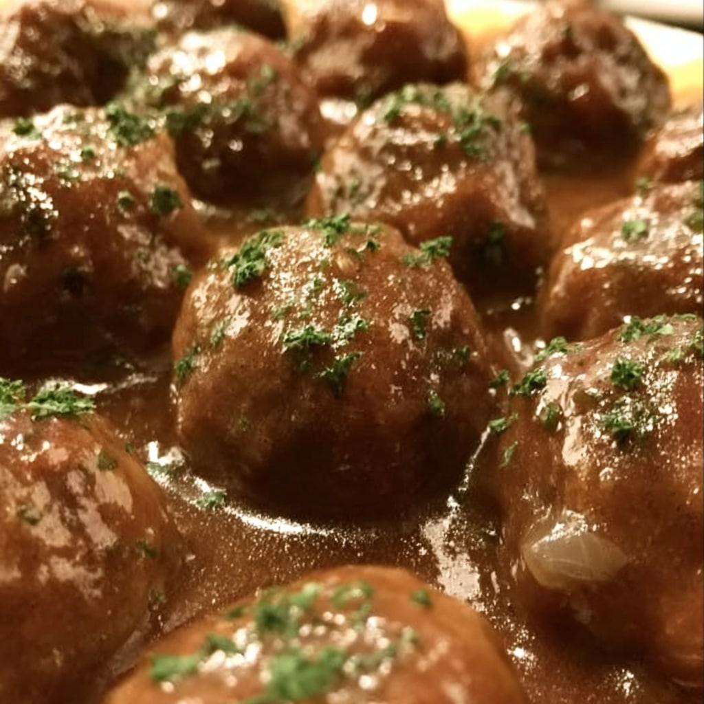 Savory Beef Meatballs in Mushroom Sauce Recipe - Recipe Image