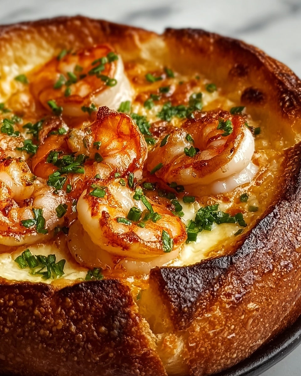 Cheesy Garlic Shrimp Bread Bowl Recipe - Recipe Image