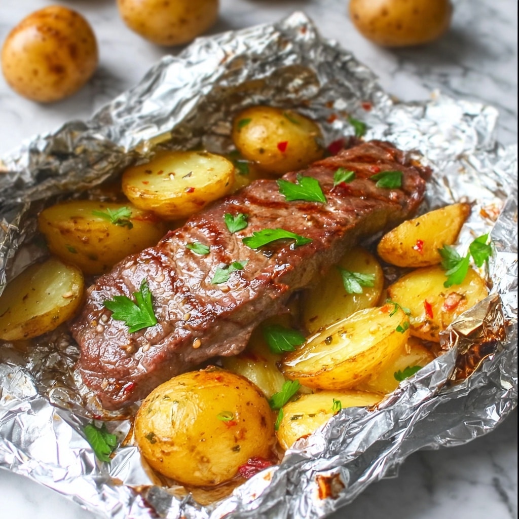 Garlic Butter Steak and Potato Foil Packets Recipe - Recipe Image