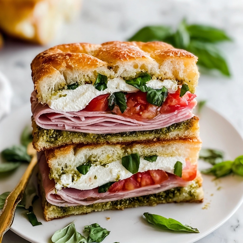 Italian Focaccia Sandwich with Burrata, Prosciutto, Salami, and Arugula Recipe - Recipe Image