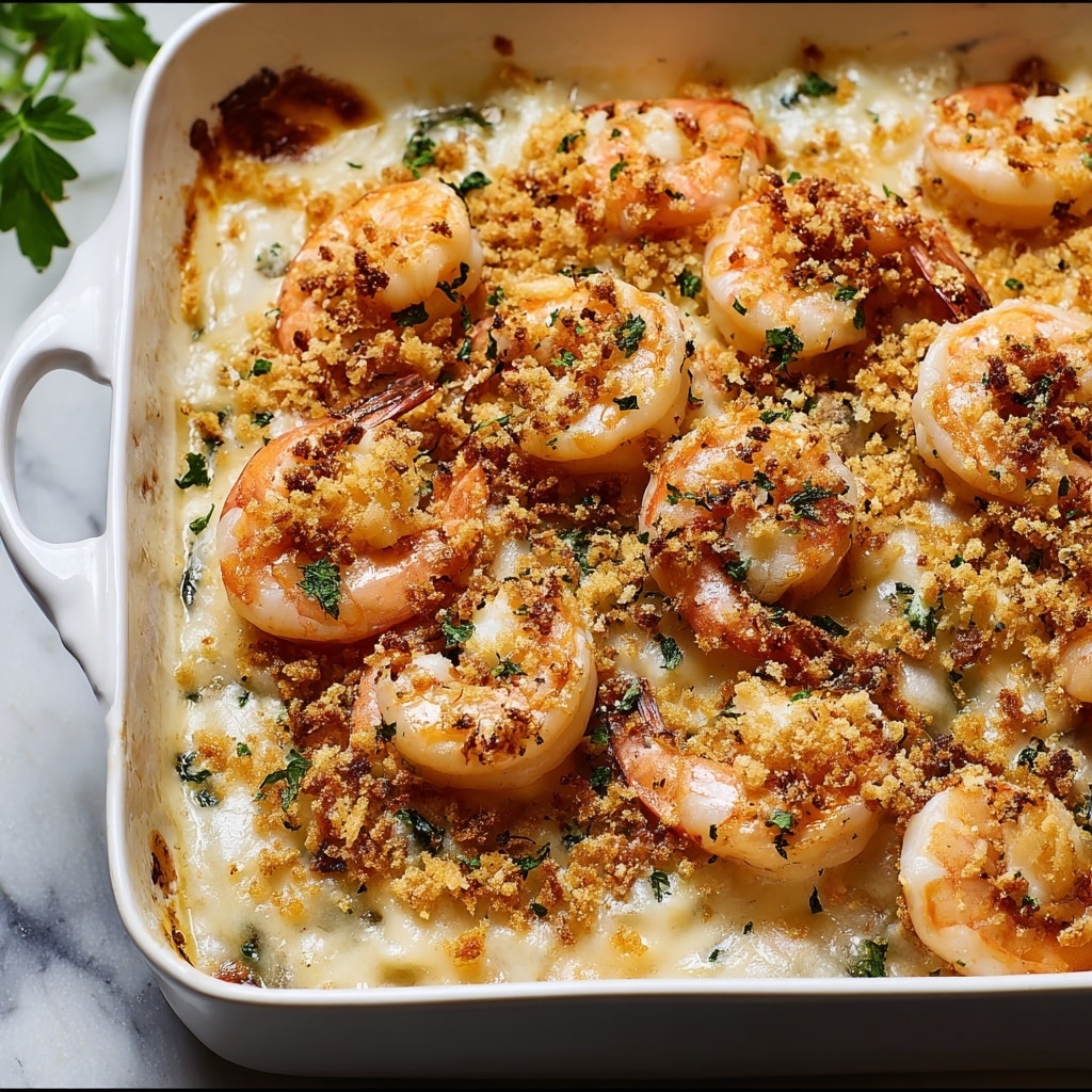 Shrimp Casserole with Cheddar, Parmesan, and Creamy Rice Recipe - Recipe Image