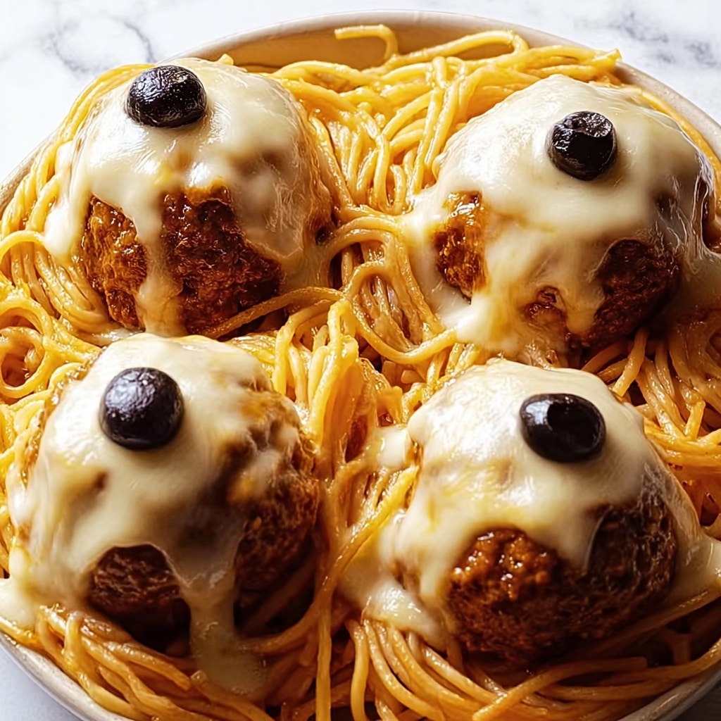 Spooky Spaghetti and Cheese Stuffed Meatballs to Wow Your Family Recipe - Recipe Image