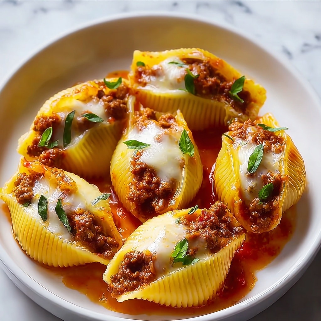 Beef-Stuffed Pasta Shells with Creamy Ricotta and Marinara Recipe - Recipe Image