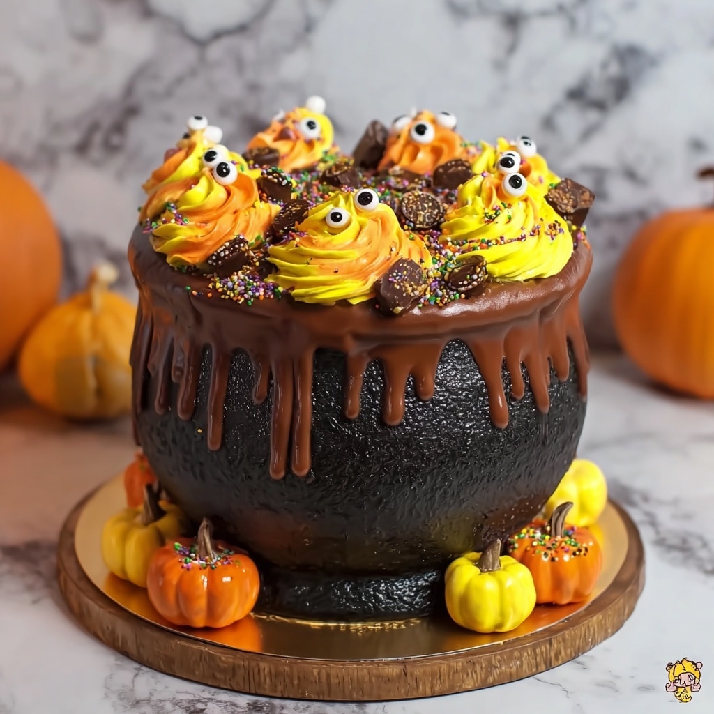 Pumpkin Spice Cauldron Cake with Chocolate Ganache and Edible Glitter Recipe - Recipe Image