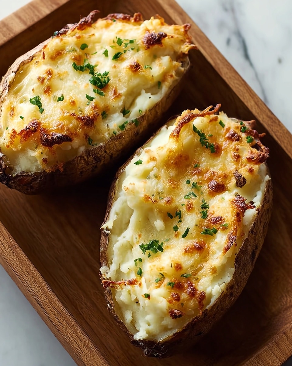 Twice-Baked Potatoes with Cheddar, Parmesan, and Bacon Recipe - Recipe Image