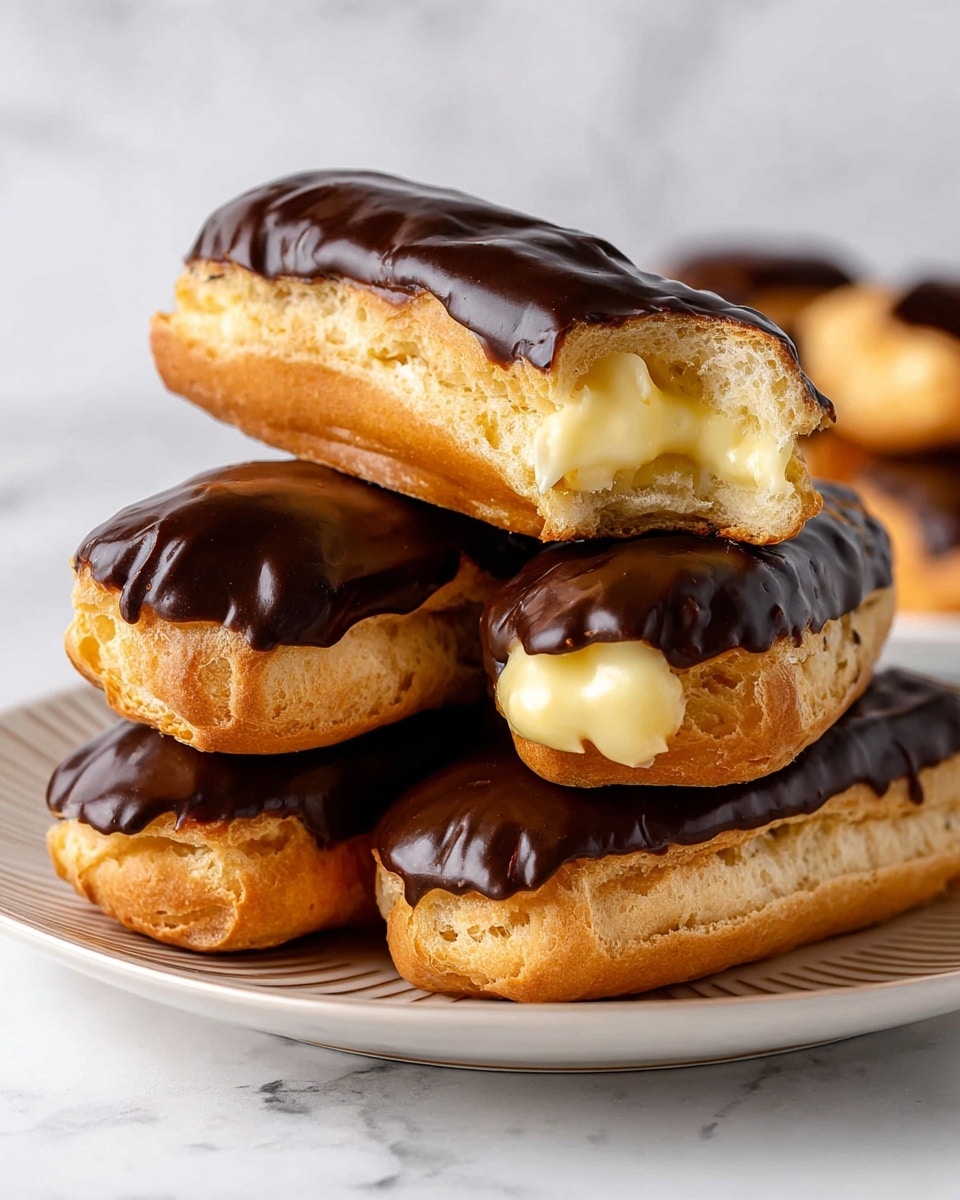 Homemade Eclairs with Vanilla Custard and Chocolate Ganache Recipe - Recipe Image