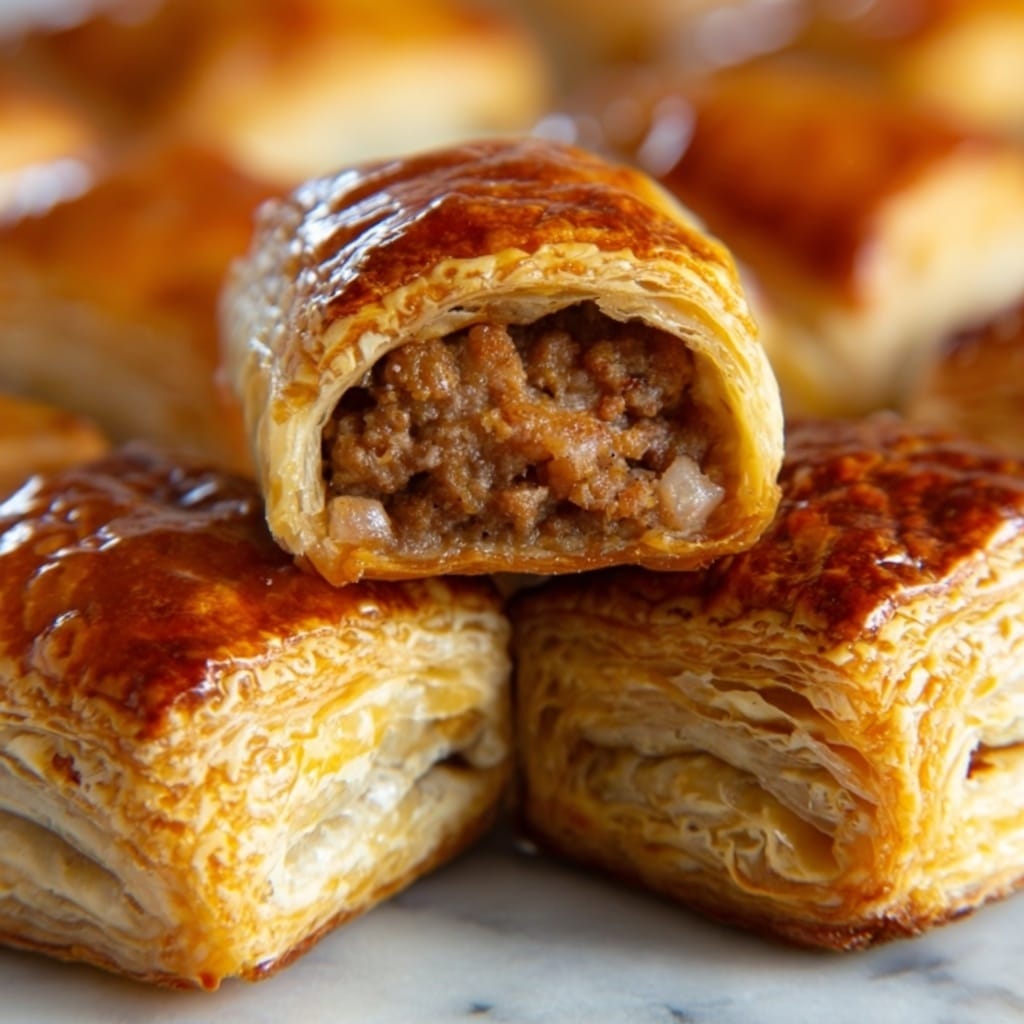 Golden Baked Sausage Rolls with Puff Pastry Recipe - Recipe Image