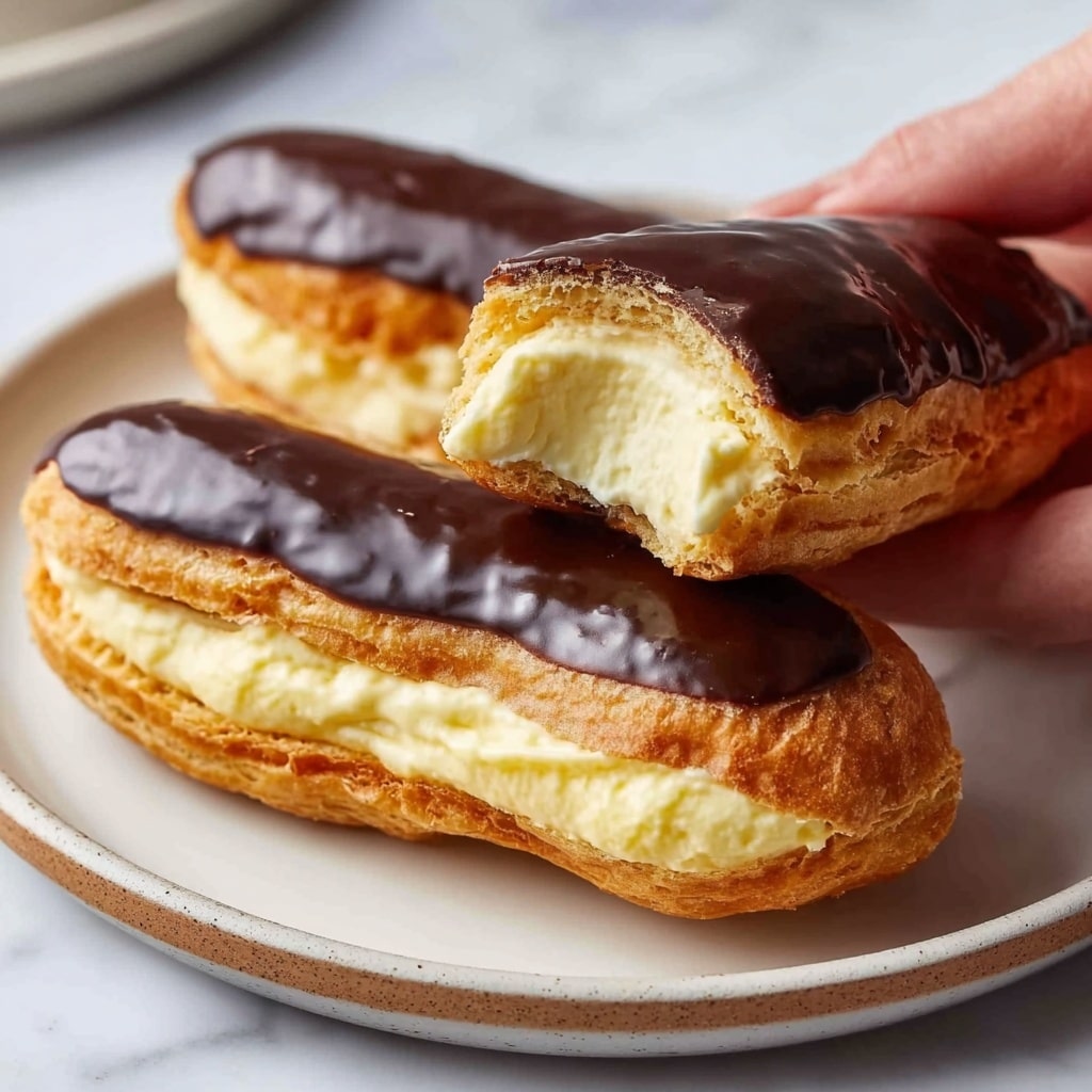 Homemade Eclairs with Pastry Cream and Chocolate Ganache Recipe - Recipe Image