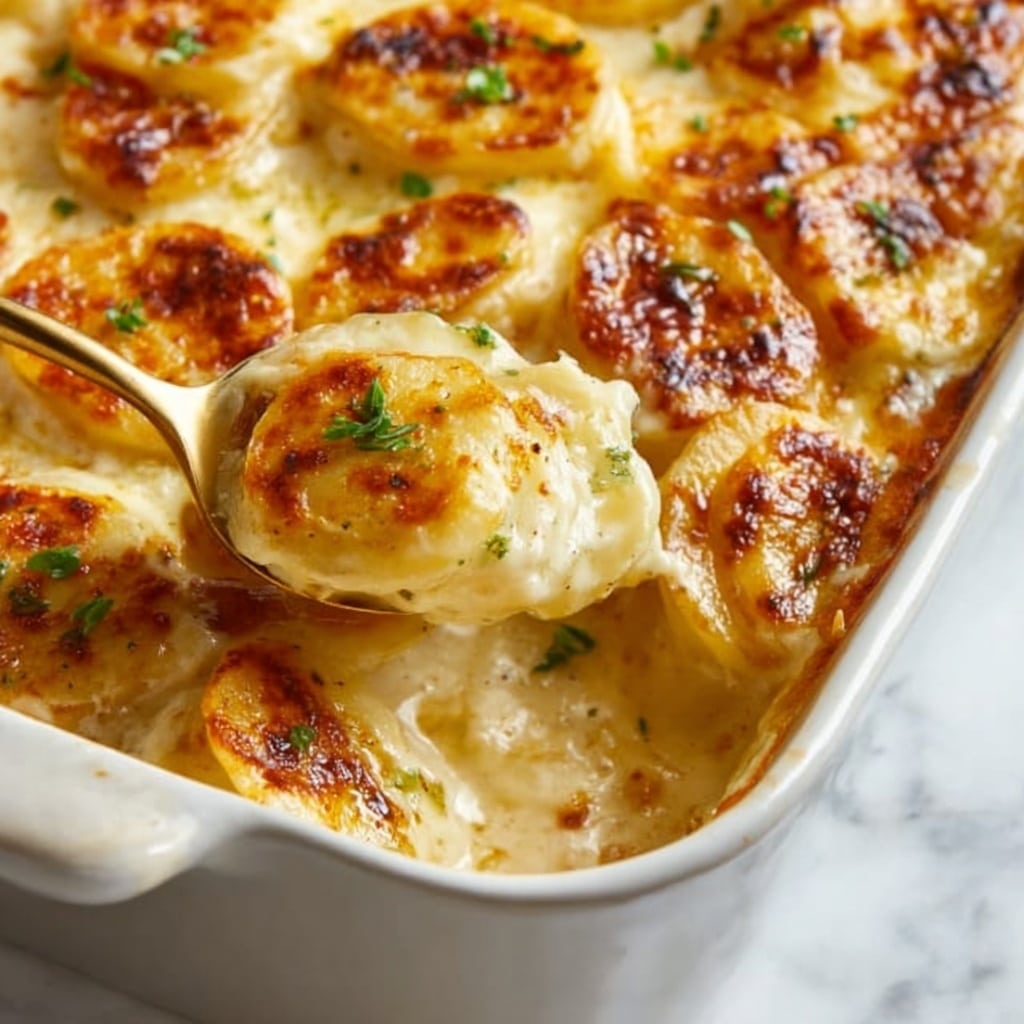 Cheesy Scalloped Potatoes with Caramelized Onions Recipe - Recipe Image