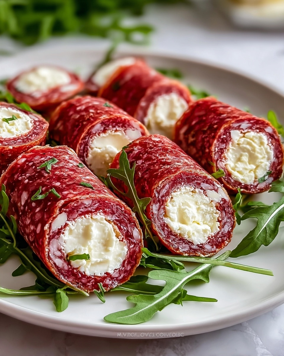 Salami Roll-Ups with Cream Cheese, Vegetables, and Herbs Recipe - Recipe Image