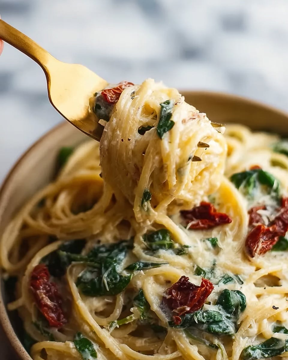 Tuscan Pasta with Sun-Dried Tomatoes, Spinach, and Parmesan Recipe - Recipe Image