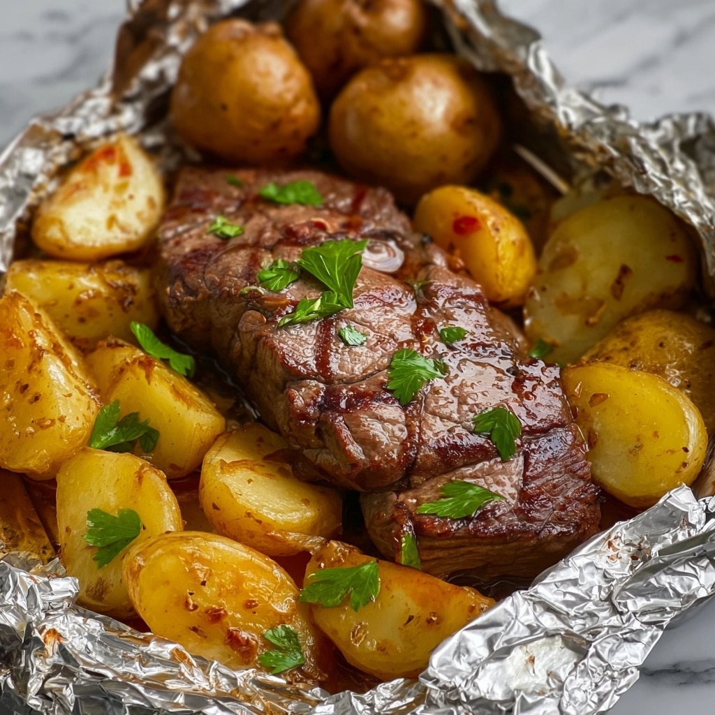 Garlic Butter Steak and Potato Foil Packets Recipe - Recipe Image