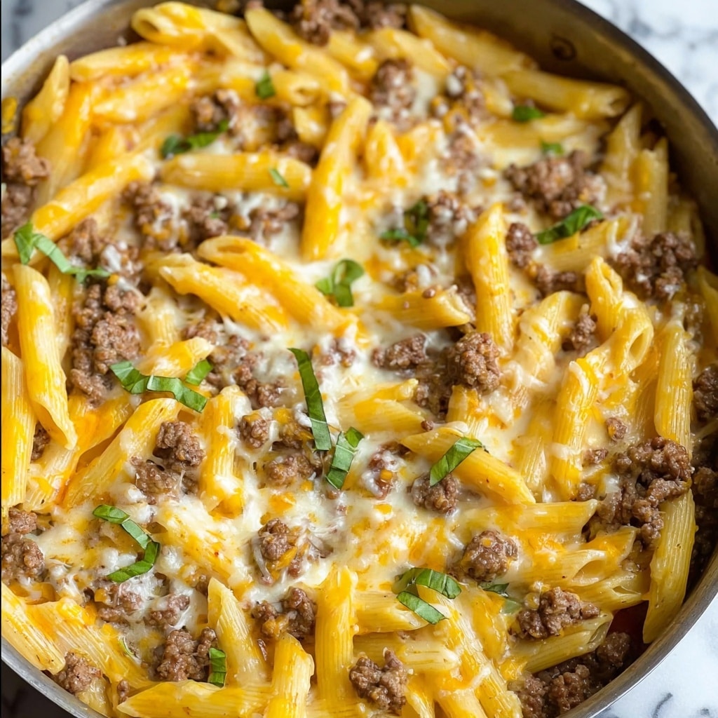 Cheesy Ground Beef Pasta Skillet Recipe - Recipe Image