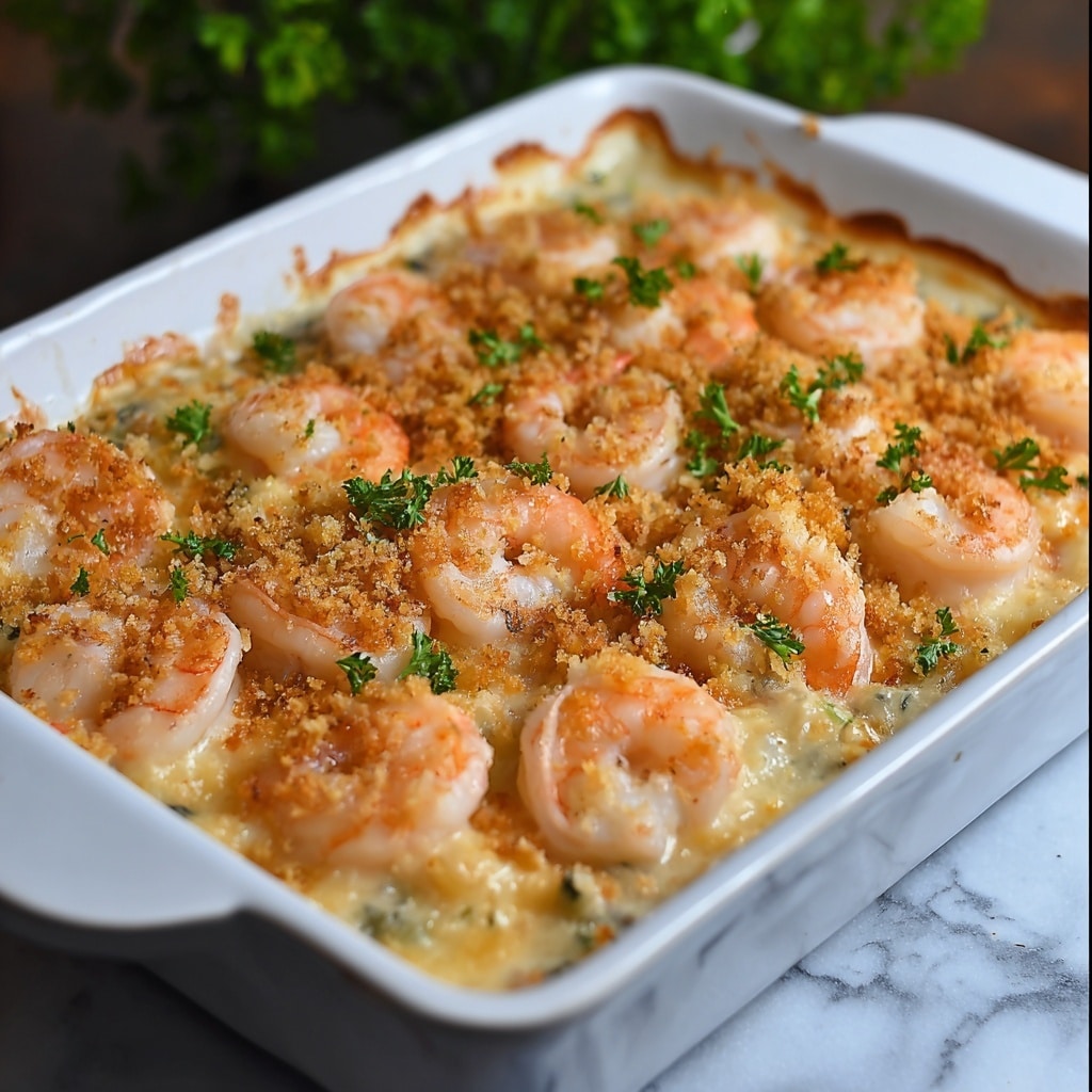 Shrimp Casserole with Cheddar, Parmesan, and Creamy Rice Recipe - Recipe Image