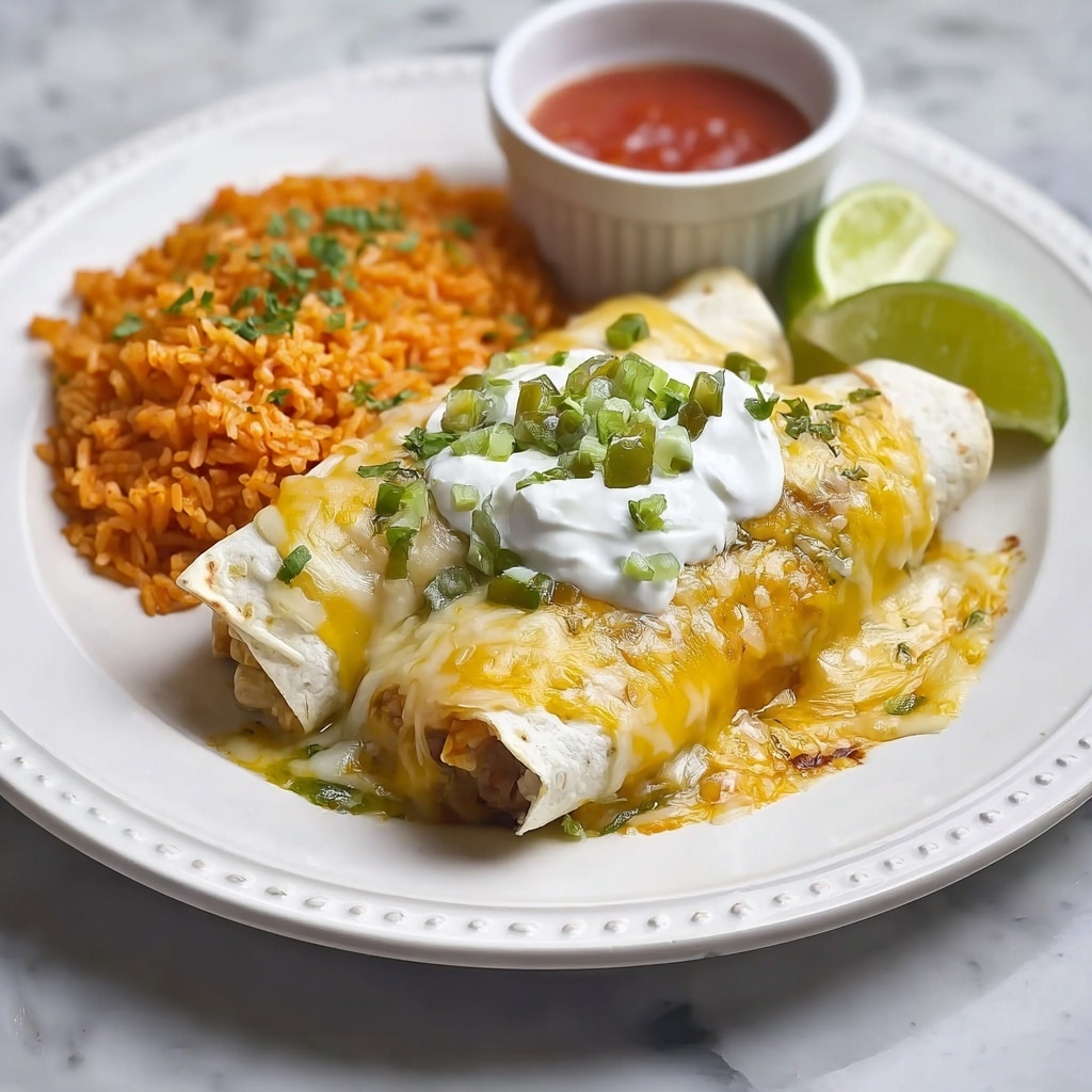 Smothered Green Chile Chicken Burritos Recipe - Recipe Image