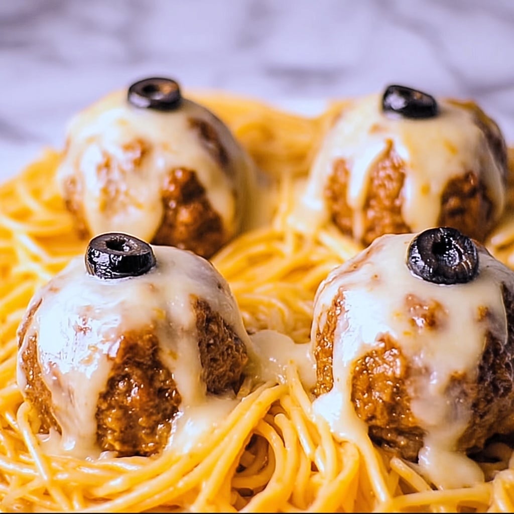 Spooky Spaghetti and Cheese Stuffed Meatballs to Wow Your Family Recipe - Recipe Image