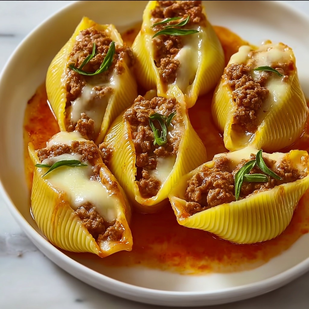 Beef-Stuffed Pasta Shells with Creamy Ricotta and Marinara Recipe - Recipe Image
