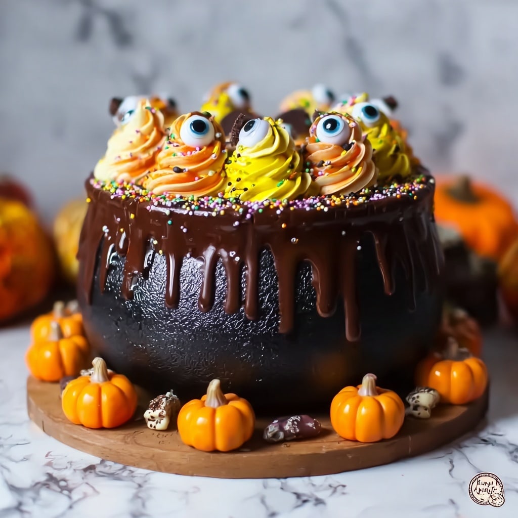 Pumpkin Spice Cauldron Cake with Chocolate Ganache and Edible Glitter Recipe - Recipe Image