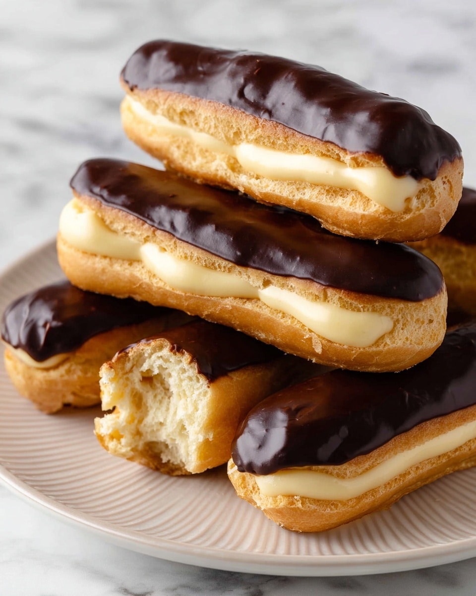 Homemade Eclairs with Vanilla Custard and Chocolate Ganache Recipe - Recipe Image