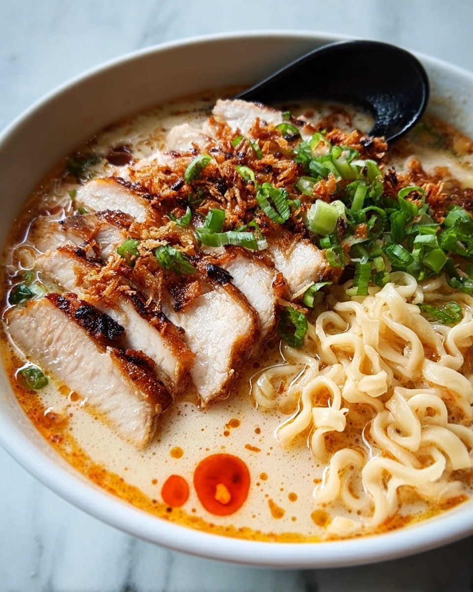 Fiery Chicken Ramen with Creamy Garlic Sauce Recipe - Recipe Image